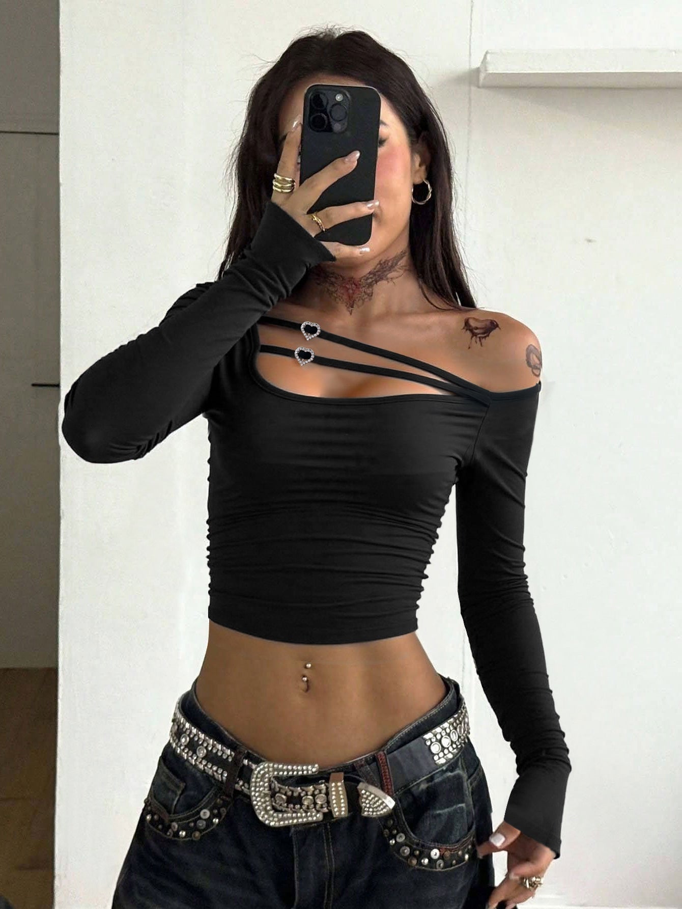 Black Sexy Off-shoulder Halter Hot Girl Hollow-out Cross Strap Design Niche Crop Top