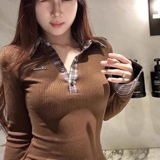 Polo-krave langærmet design slim fit hot girl underdelsskjorte
