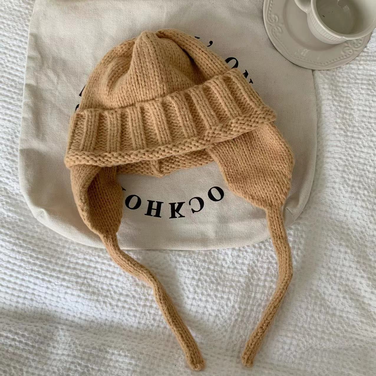 Keep Warm Pure Color Ear Protection Knitting Woolen Cap
