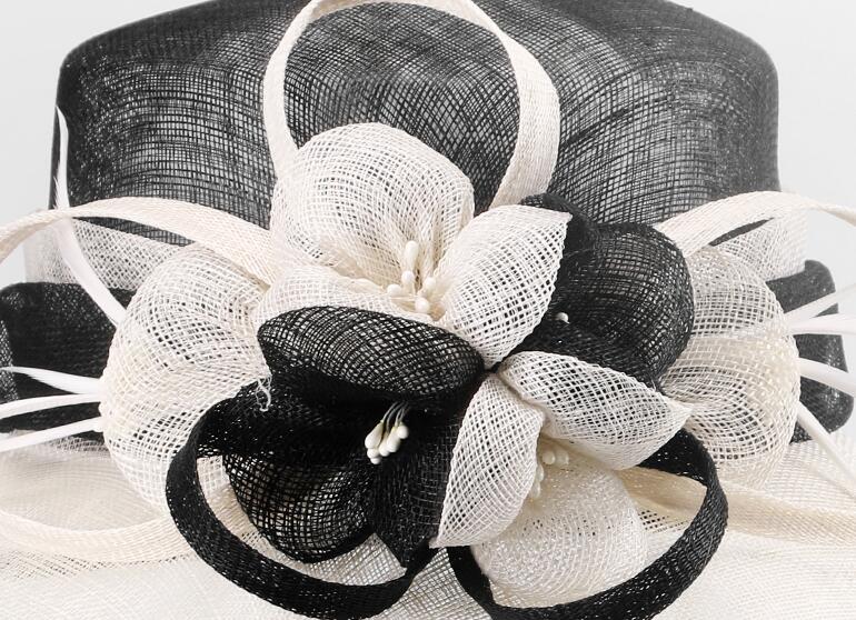 Fashionable Women's Elegant Flower Hemp Yarn Top Hat
