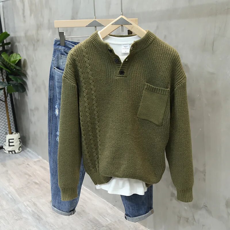 Retro-pullover i amerikansk stil til mænd – modebrand, løs pasform, med lommer, alsidig, afslappet sweater