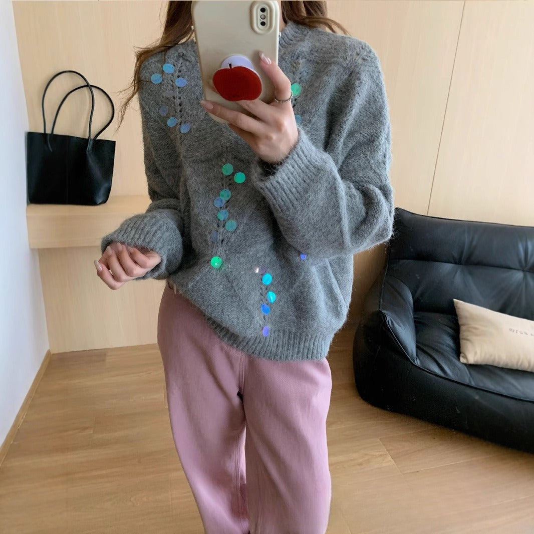 Sequined Knitted Loose Pullover Lazy Casual Sweater