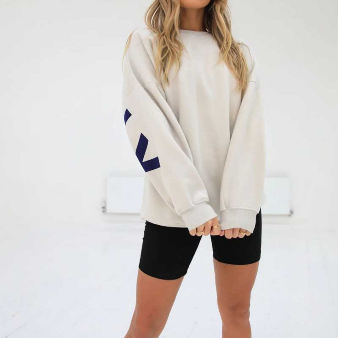 Moderigtig printet tyk langærmet løs sweatshirt
