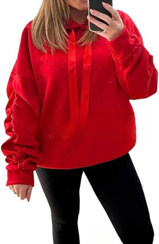 Dame Sweatshirt Med Lanternærmer Løs Hætte