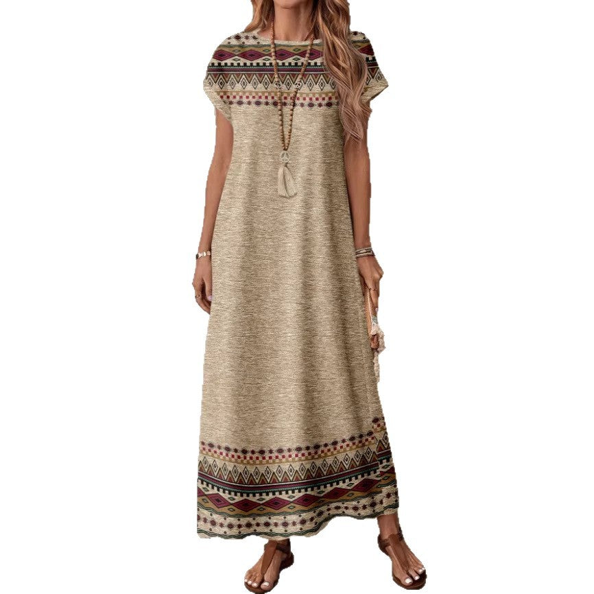 Printed Short-sleeve Crew-neck Dress Women's Clothing