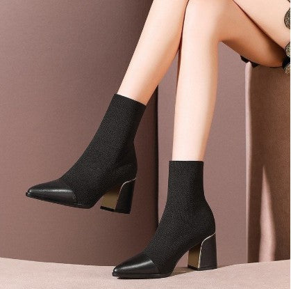 Women's Shoes Thick Heel Martin Boots Short Elastic Socks Boots