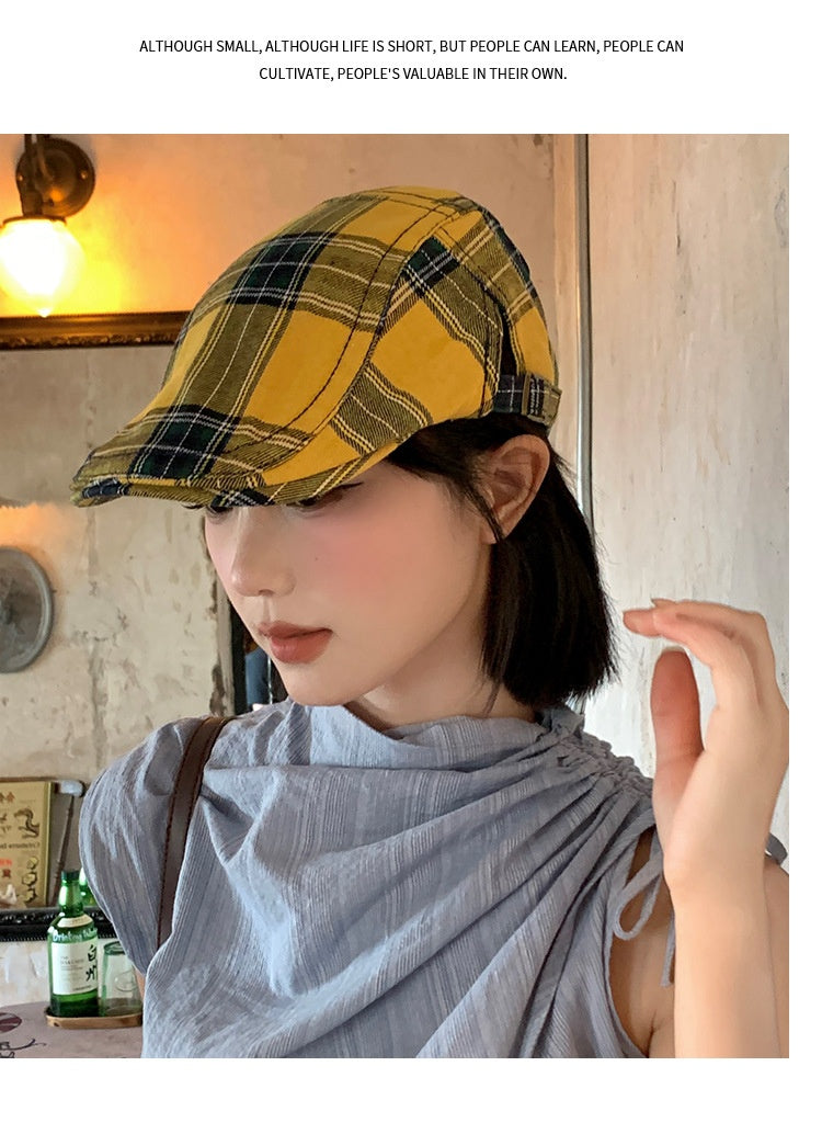 Dopamine Retro Plaid Advance Hats Women's Spring And Autumn