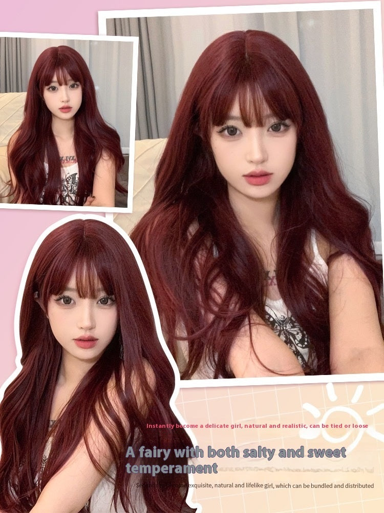Women's Long Hair Full-head Wig Mid-length Fluffy Eight-character Bangs