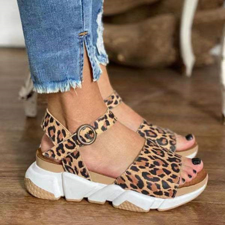 Women's Leopard Print Sandals Buckle Casual