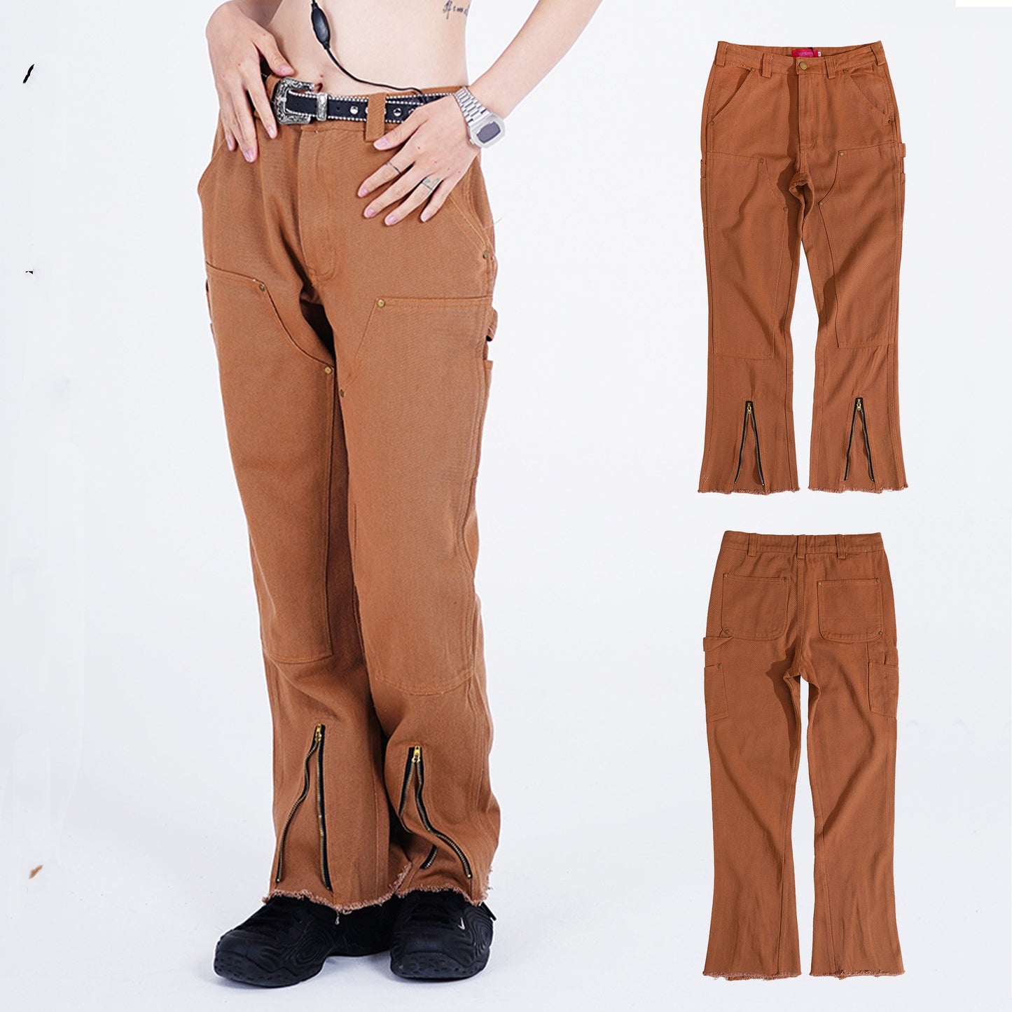 Retro Style Trousers With Zipper Decoration For Men And Women