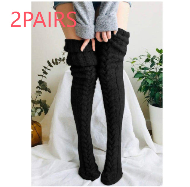Women's Solid Color Over-the-knee Wool Foot Warmer Stockings