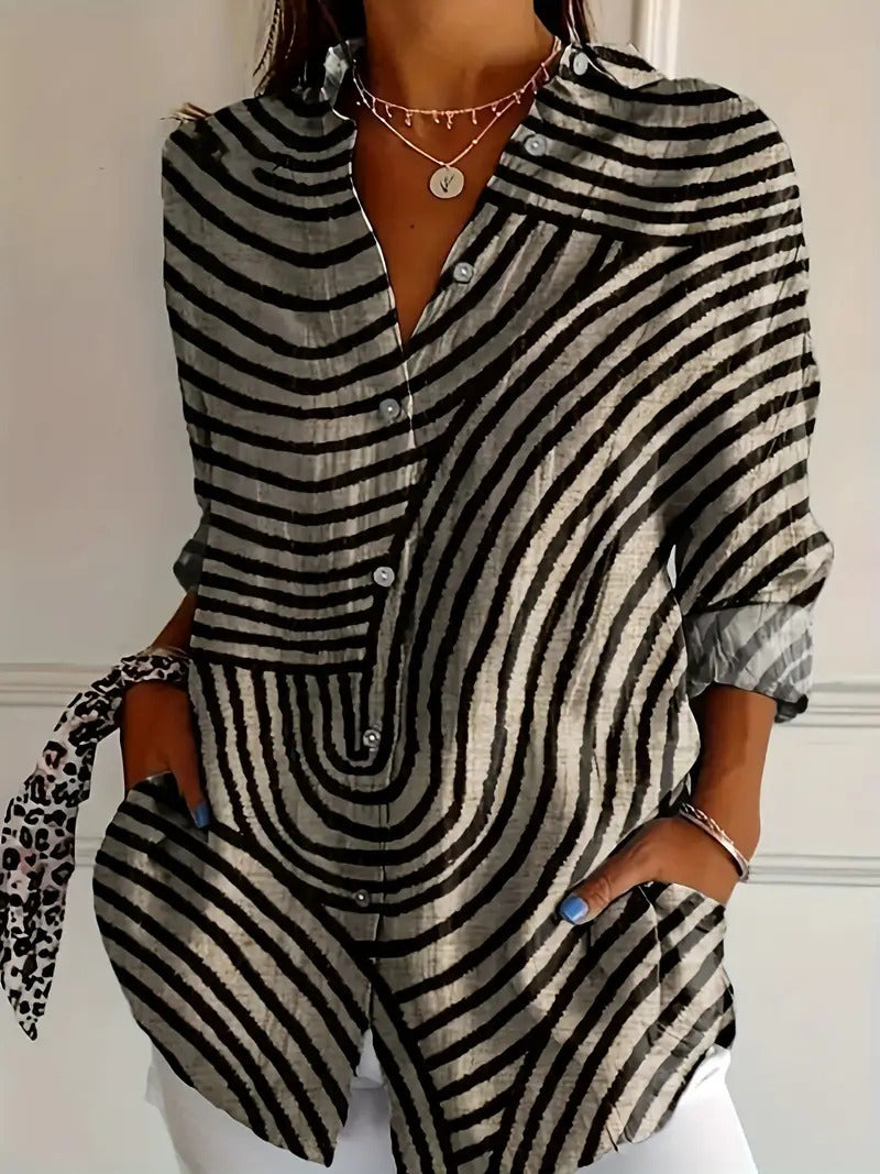 Creative Loose Print Women's Long-sleeved Button Shirt