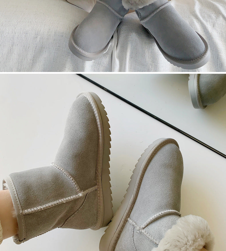 Sneakers i læder til kvinder med kort fleecefor og plateausål