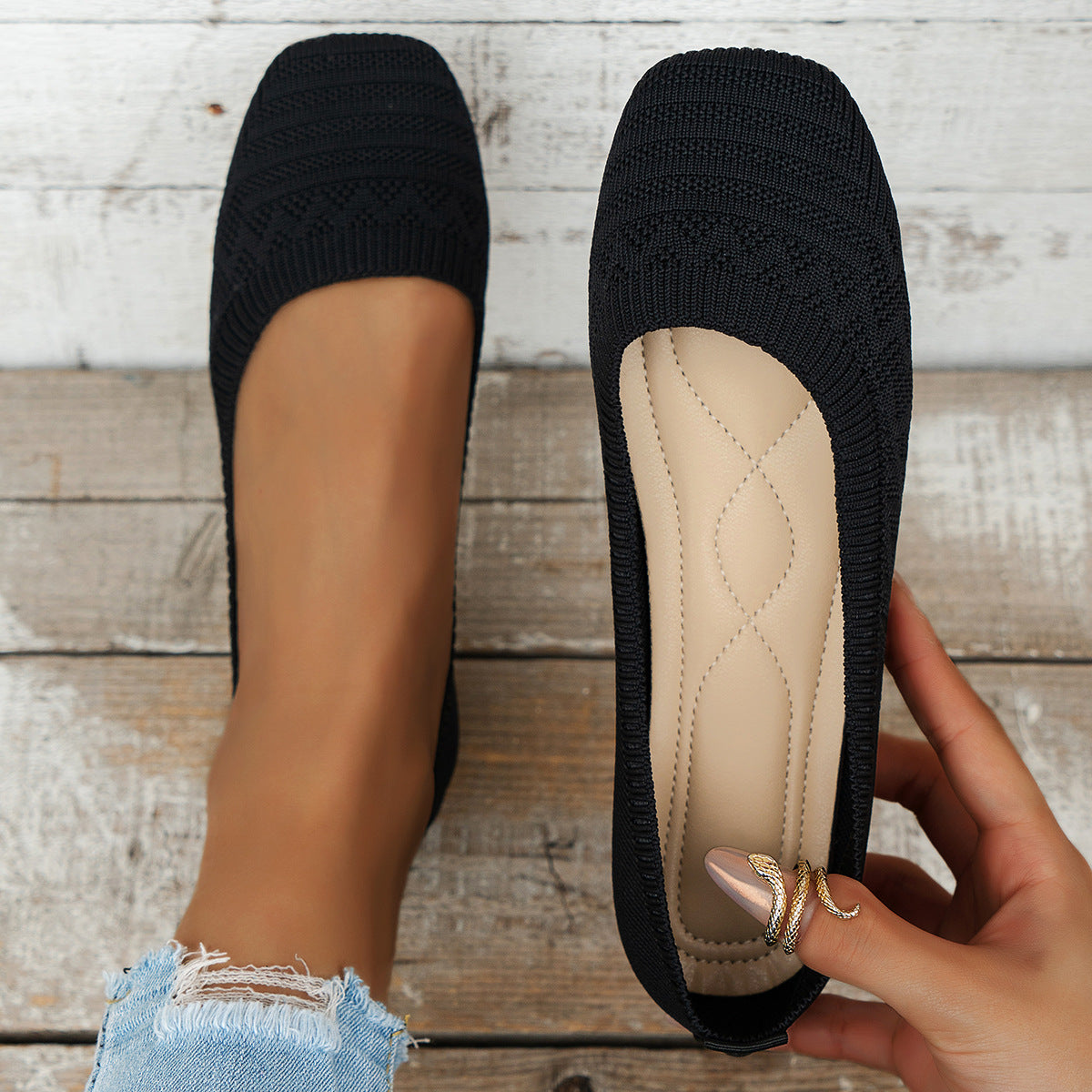 Strikkede åndbare flyvevævede slip-on-sko til kvinder i store størrelser