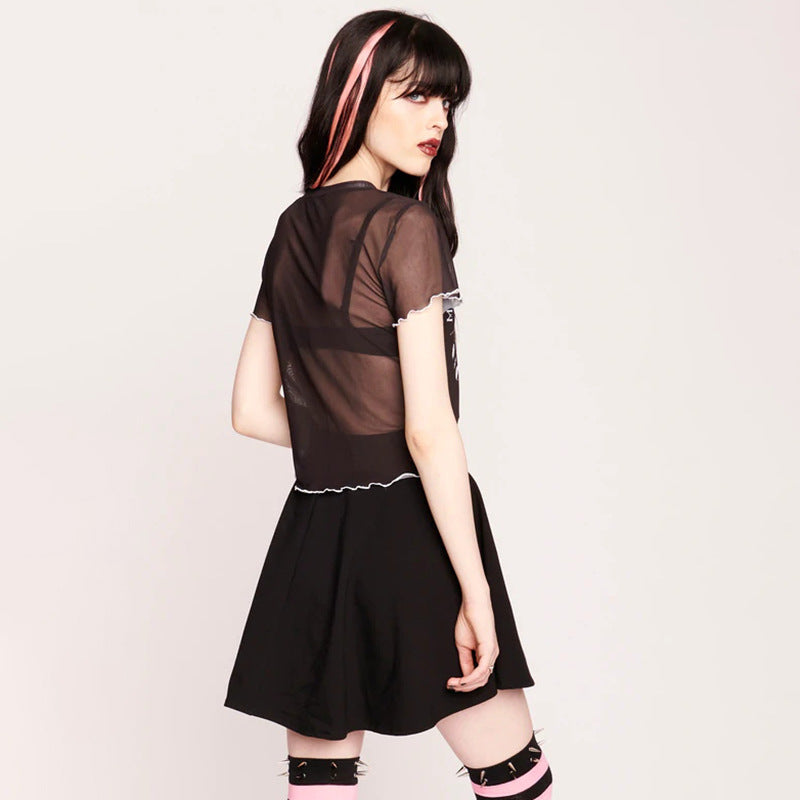 Women's Printed Mesh See-through Trend Tight Top