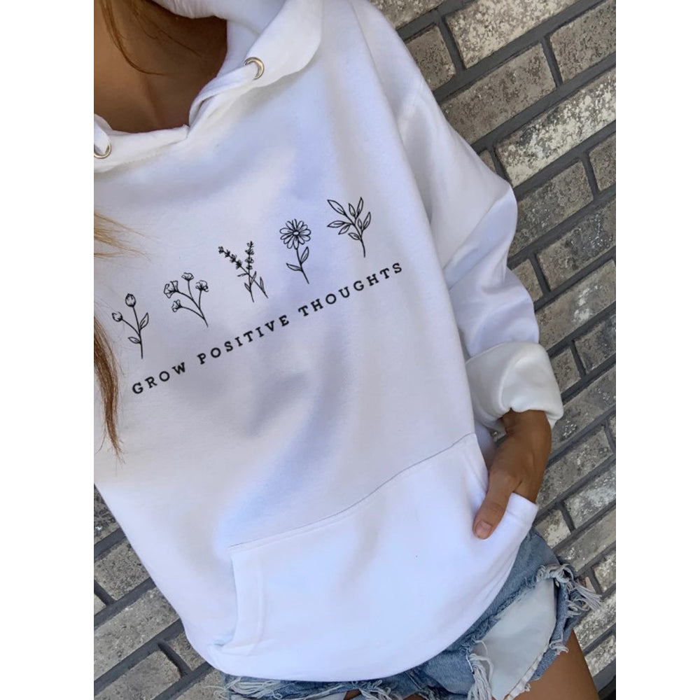 Letter Pattern Printed Casual Hooded Pocket Sweatshirt