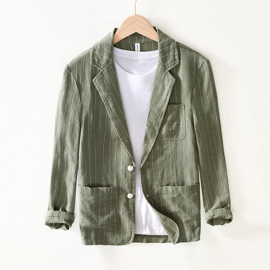 Spring And Autumn Vintage Stripe Loose Ramie Suit