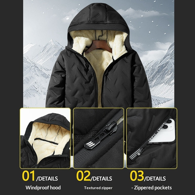 Fleece-lined Thickened And Insulated Hooded Jacketperfect For Autumn And Winter Wear