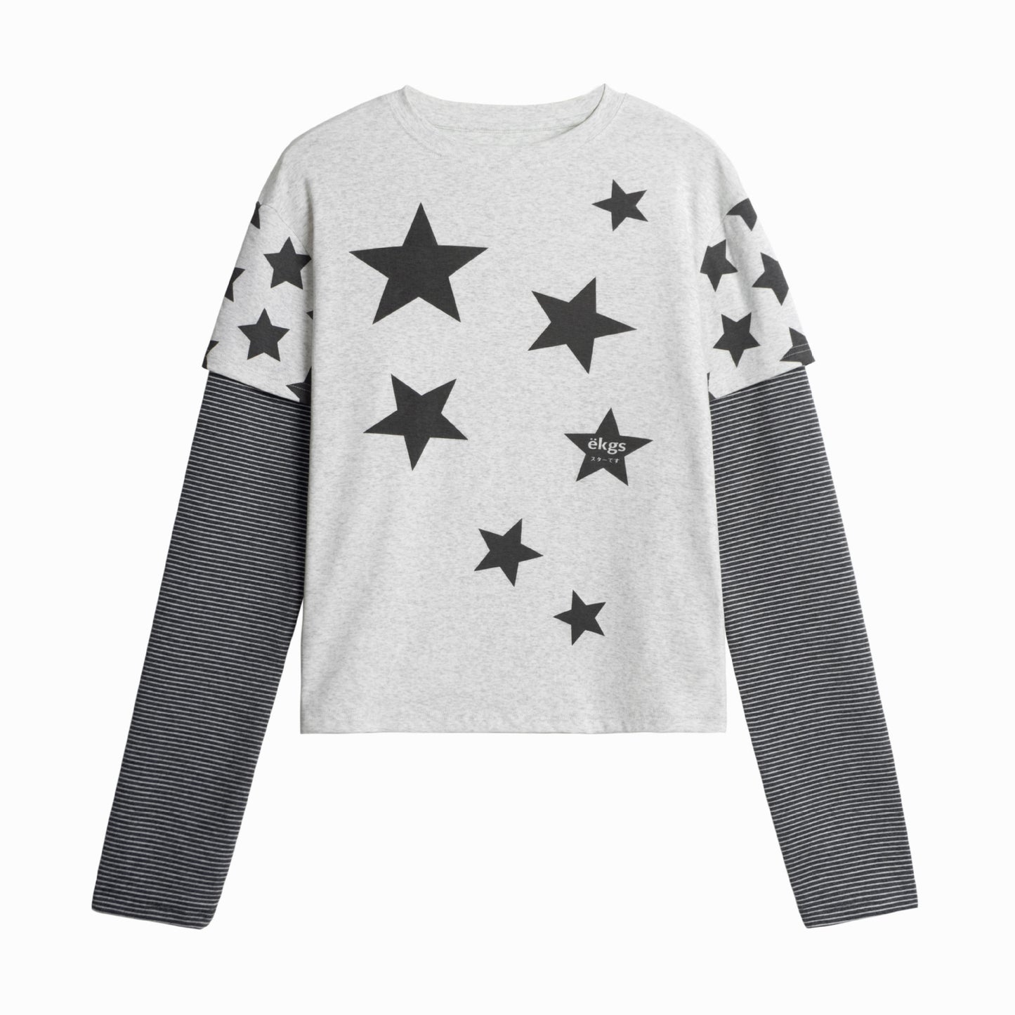 American Retro Y2K Star-Print Mock Two-Piece Long-Sleeve Top