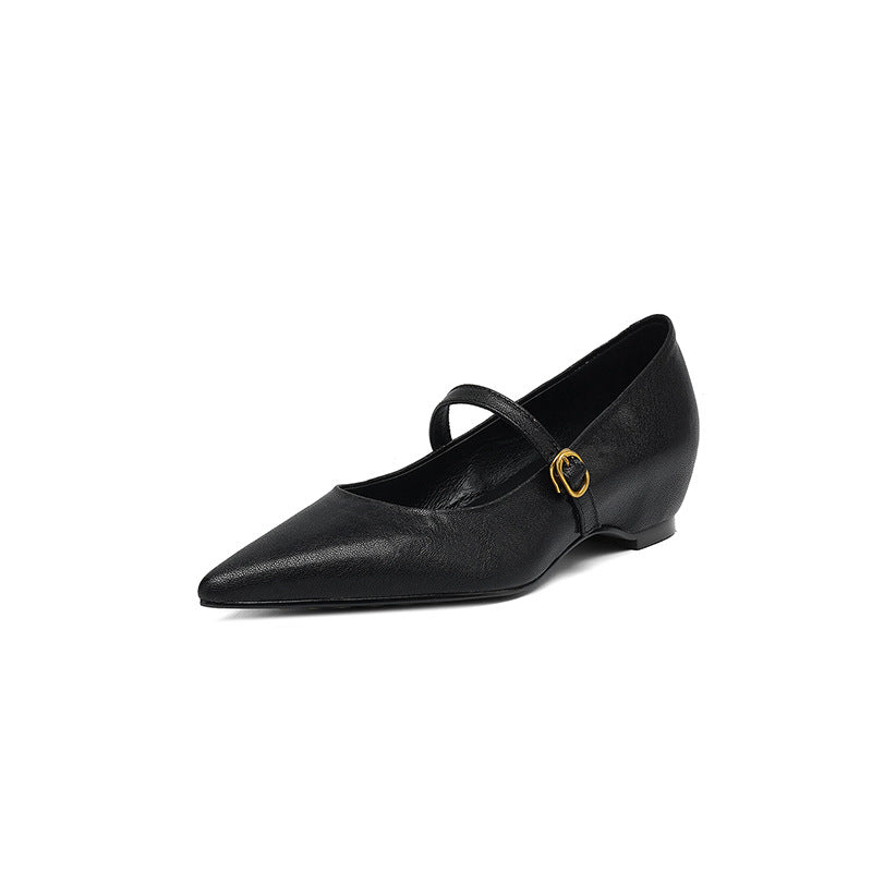 French Retro Sheepskin Pointed Toe Pumps Women's Shallow Mouth