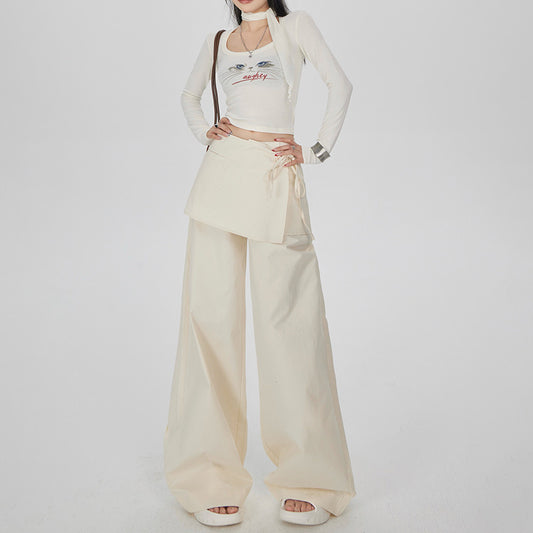 Hot Girl Bandage Dress Fake Two-piece Casual Wide-leg Pants Slimming Straight-leg Trousers