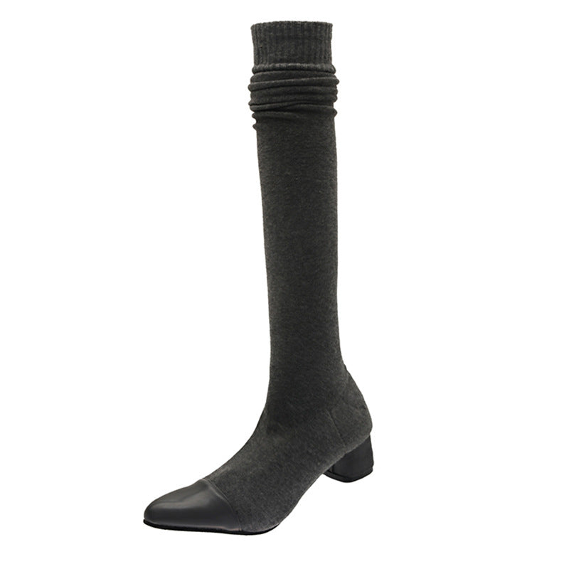 Fall New Pointed Toe Thick Heel Over The Knee Stretch Boots