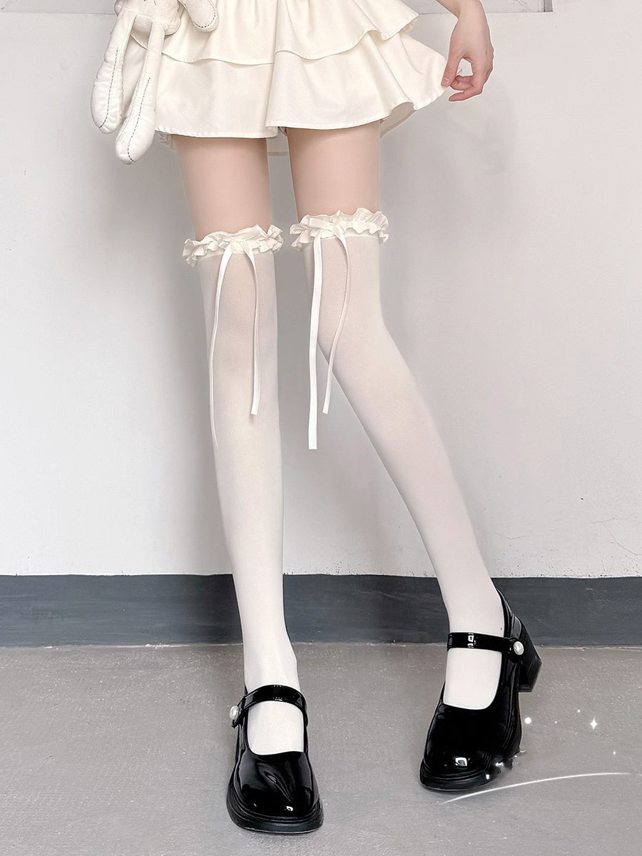 White Silk Knee Socks Women's Summer Thin Velvet Stockings