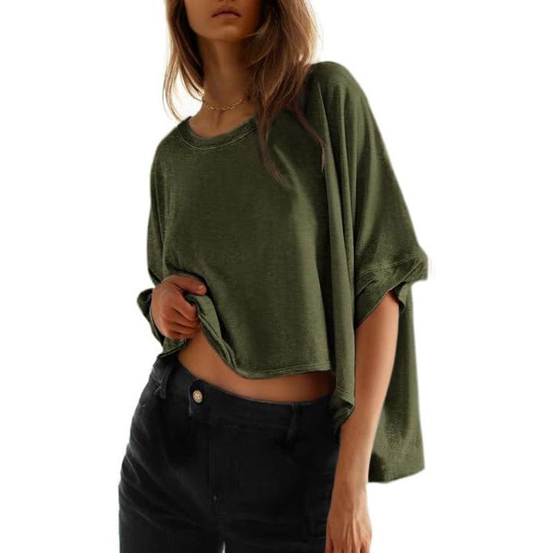 Women's Oversized Batwing Sleeve Twisted Short-sleeved T-shirt