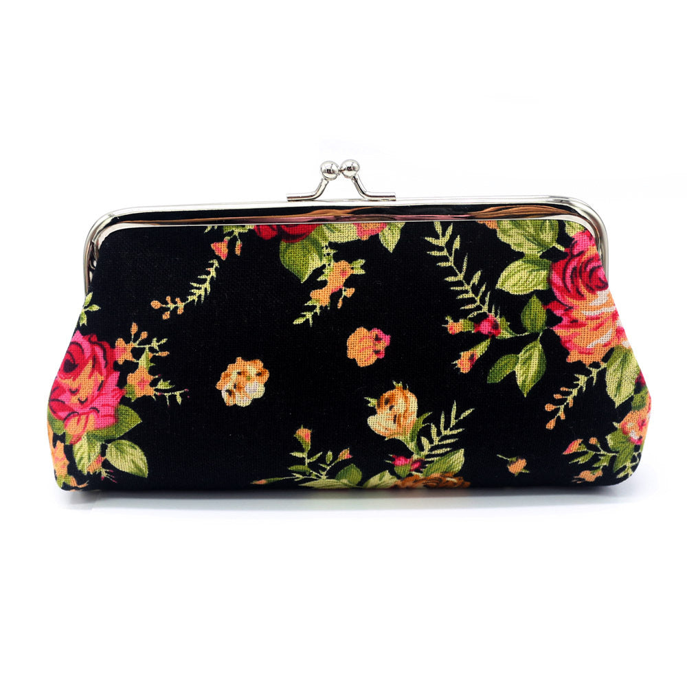 Women's Fabric Wallet Long Rose Canvas Coin Purse