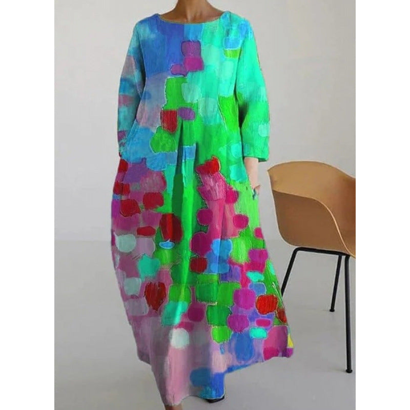 Womens Printed Midi Dress Beach Dress