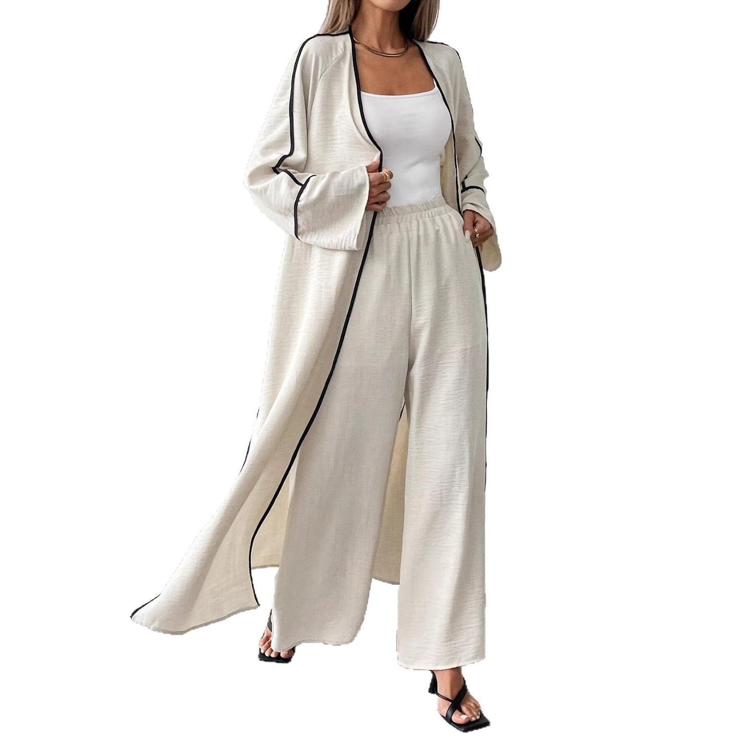 Moderigtig Elegant Enkel Langærmet Cardigan Til Kvinder, Lang Jakkesæt