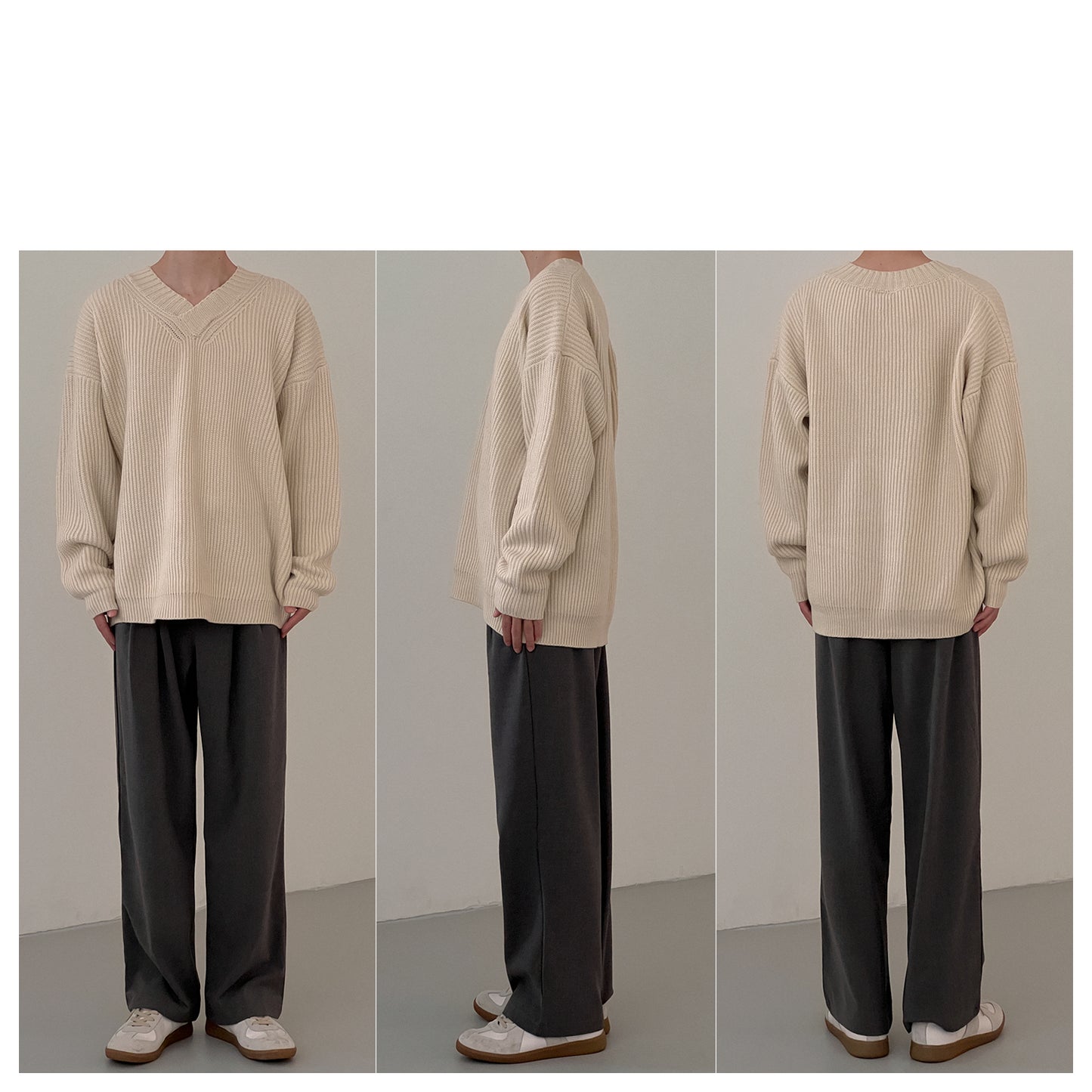 Mode V-hals Sweater Til Mænd Med Lange Ærmer