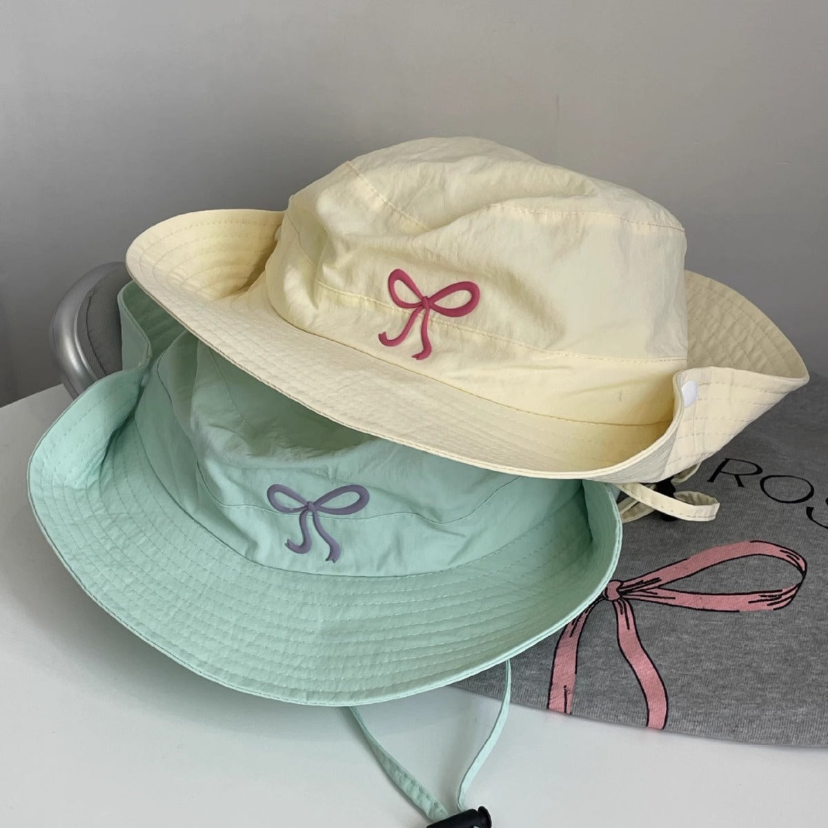 Summer New With Wind Proof Rope Thin Bucket Hat Women