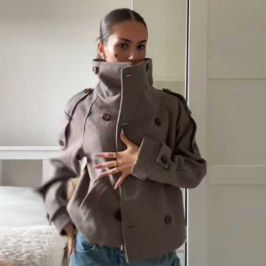 Casual kort trenchcoat med kinakrave til kvinder