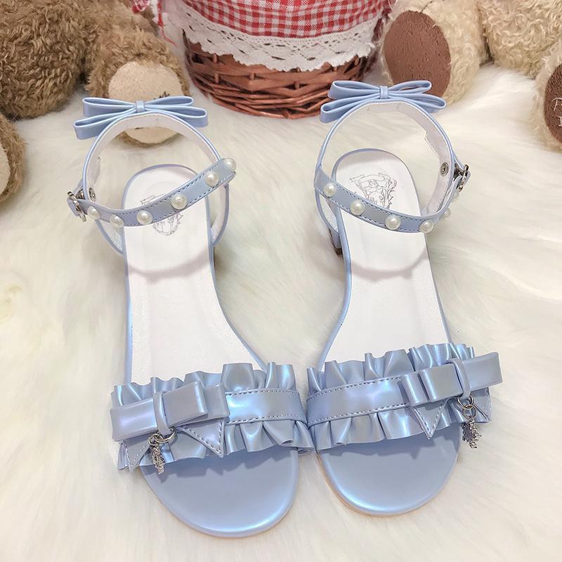 New Lolita Shoes Women's Sweet Pleated Lace Mid-heel Lolita Sandals