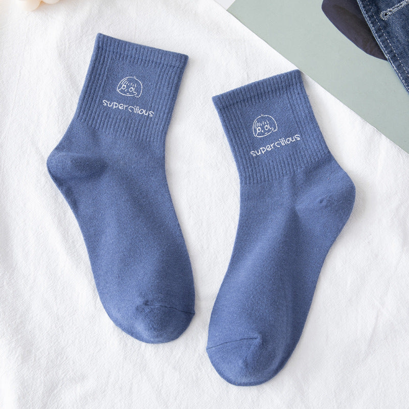 Women's Cute Medium Tube Thin Hot Stamping Socks