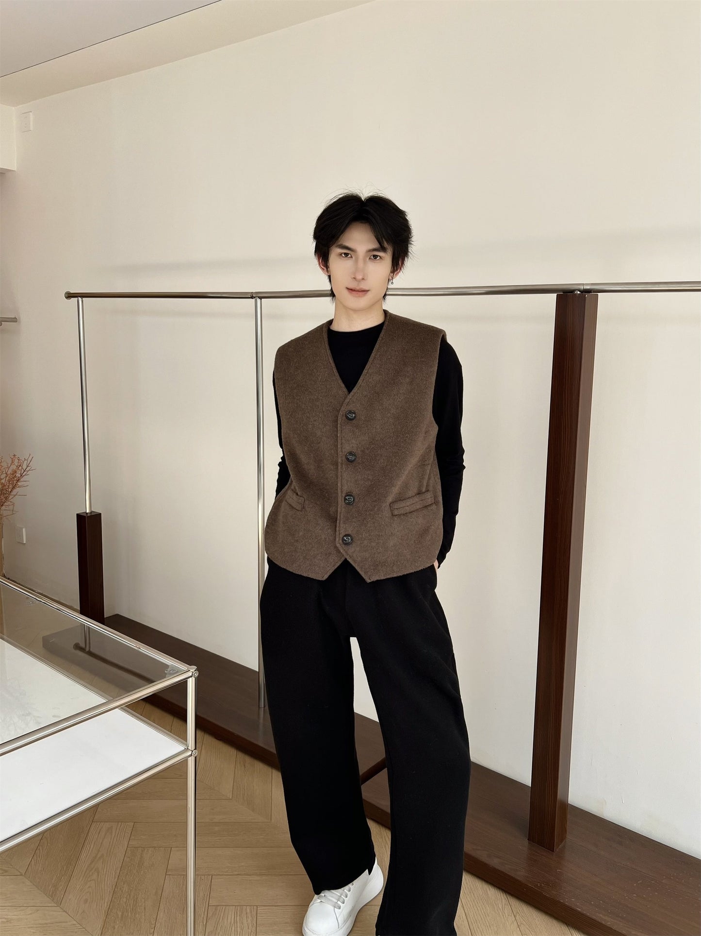 Mens Sophisticated Monochrome Wool Layered Vest In A French Style