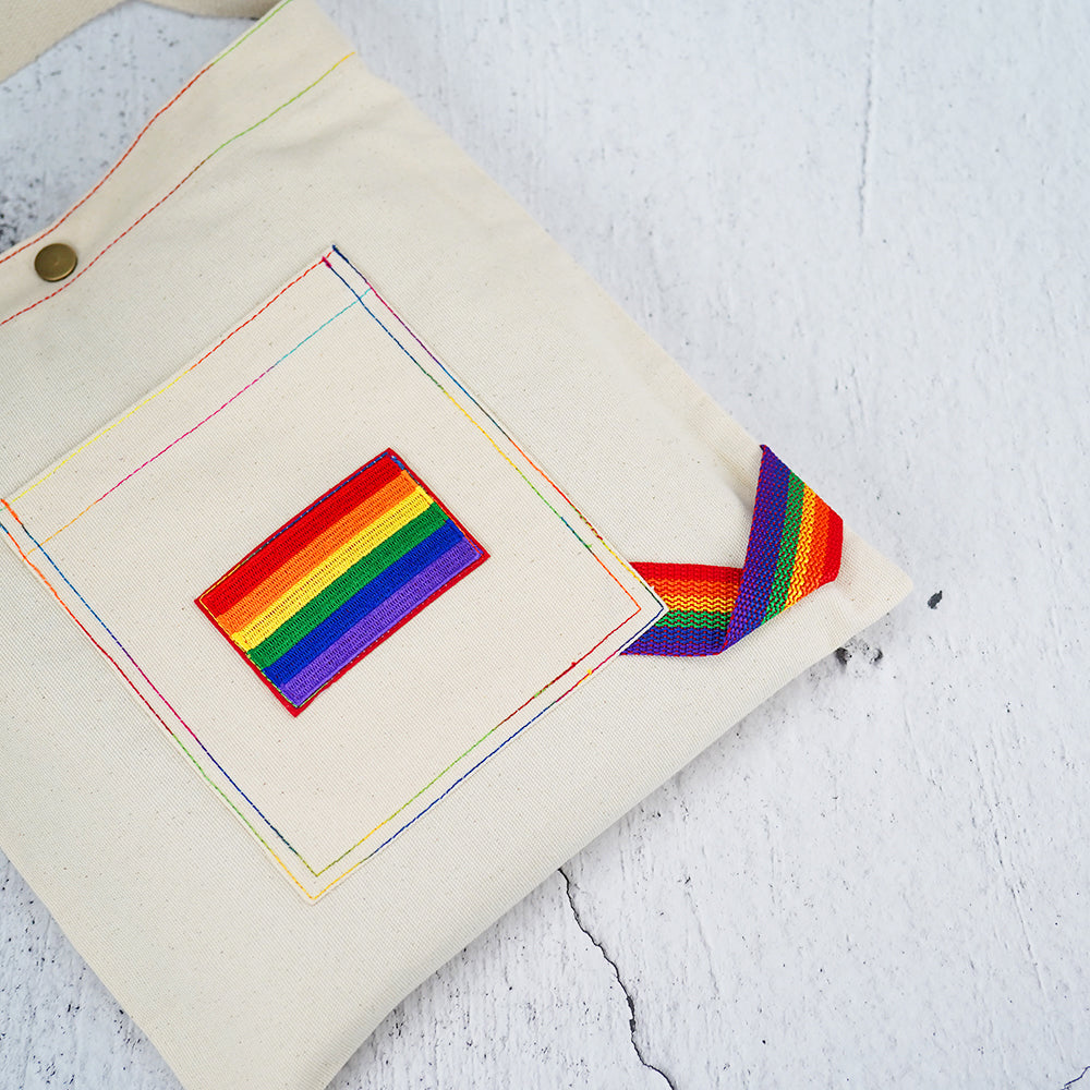 Six Colors Rainbow Canvas Bag LGBT Embroidered Beige Large Shoulder