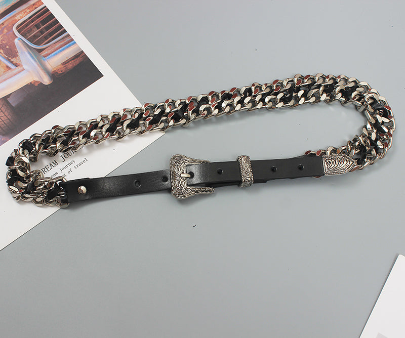 New Fashion All-match Leather Belt With Pearl Decoration