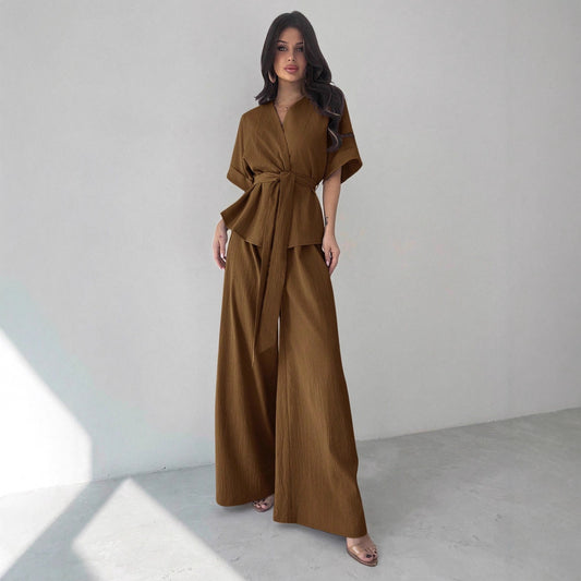Women's Fashionable Two-piece Set Featuring A Stylish Top And Casual Pants