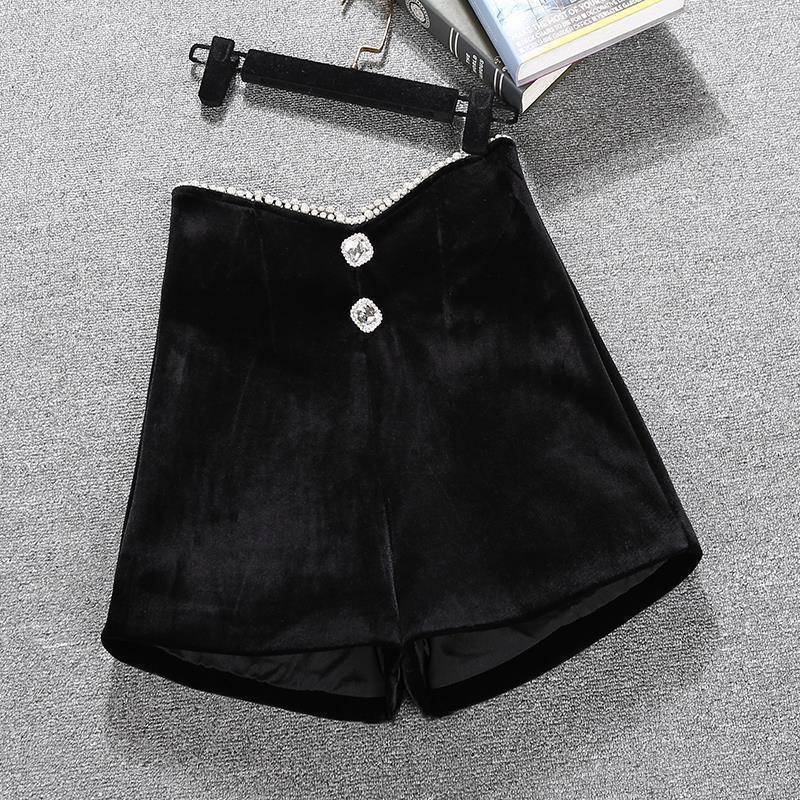 Women's Irregular Pearl High Waist Versatile Wide Leg Shorts