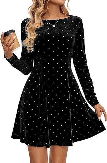 Womens French-Style Retro Diamond-Embellished Waist-Cinching Slimming Dress