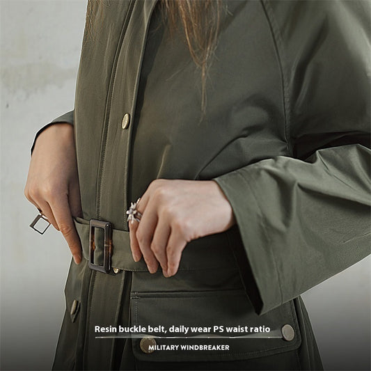 Retro Olive Green Trench Coat Mid-length Loose Women