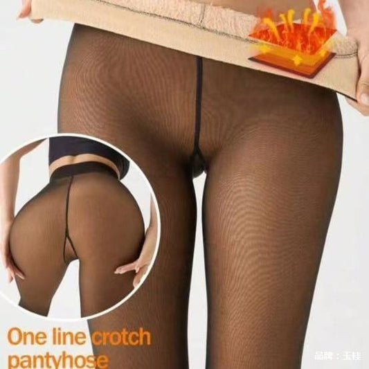 Thick Black Sheer Skin-toned Leg-warming Autumn And Winter Essential Fleece-lined Tights