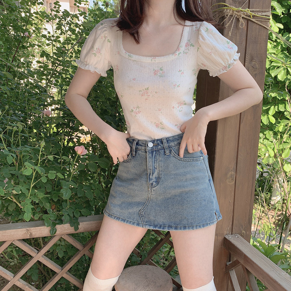 Retro French Girl Cream Rose Short Sleeves