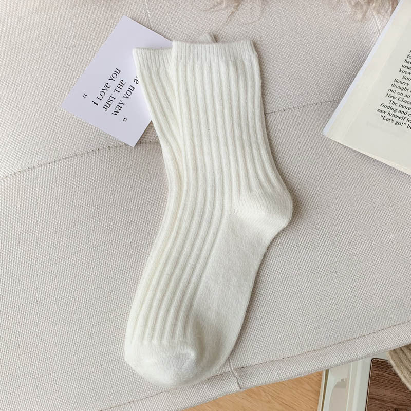 Wool Thickened Women's Medium Tube Solid Color Socks