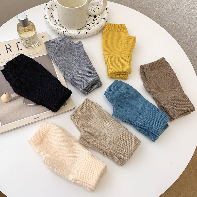 Women's Warm Knitting Wool Half Finger Gloves