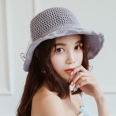 Women's Satin Bow Cotton Linen Sun Hat Foldable