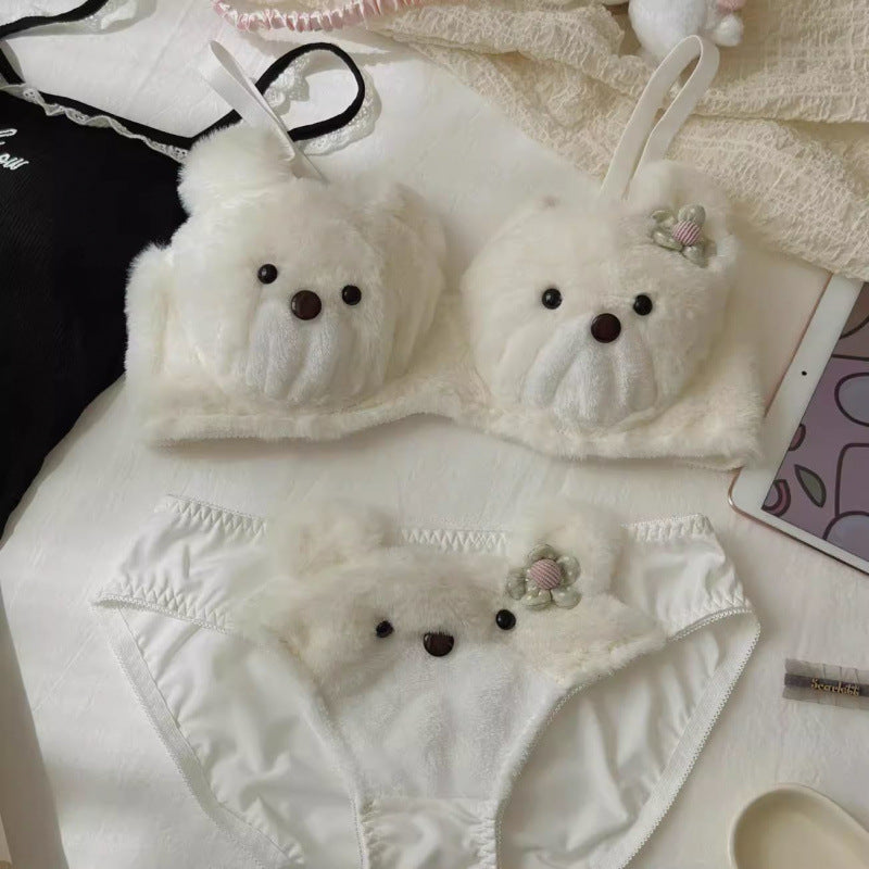 Plush Bear Bra Set Cute Cartoon Without Steel Ring