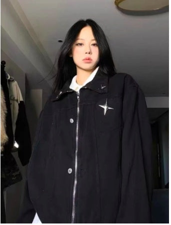 Denim Jacket Male And Female Trendy Brand Hip Hop Cool Loose Zip Couple